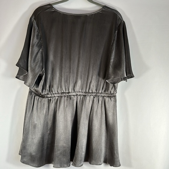 Torrid Silver Metallic Babydoll Surplice Neck Blouse Top - Picture 6 of 7